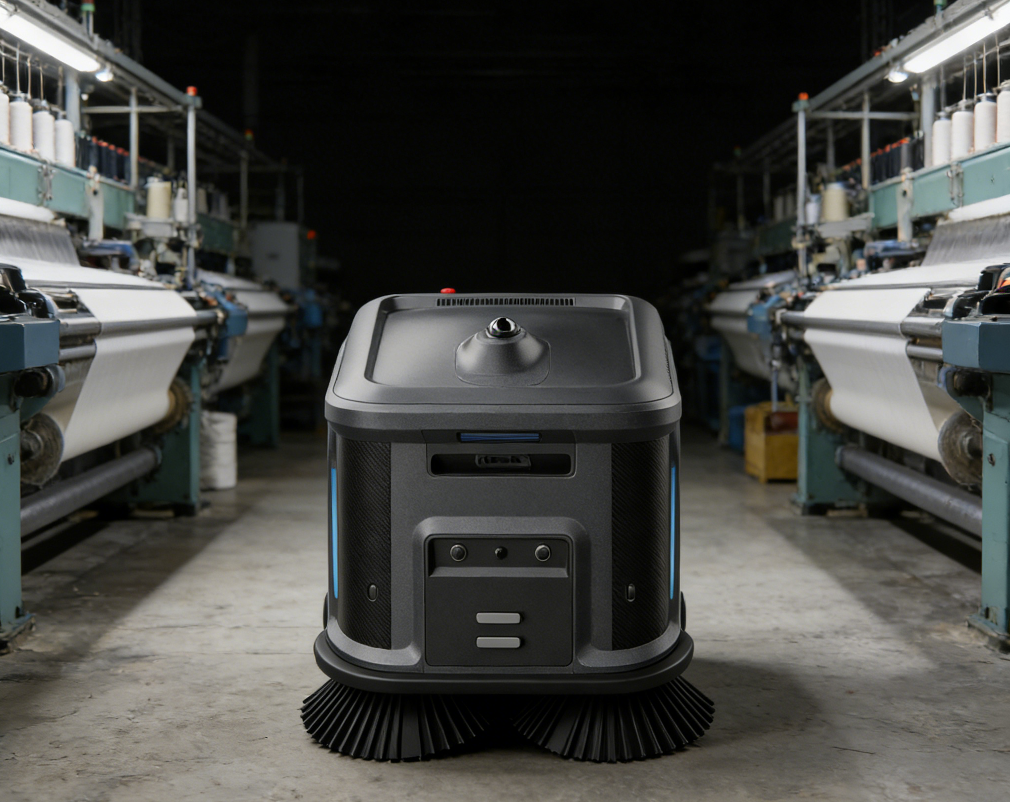 Autonomiczny robot zamiatający D700C w hali przemysłowej
